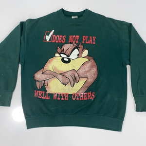 Vtg Taz Tasmanian Devil‎ “Does Not Play Well With Others” Sweatshirt Made in USA